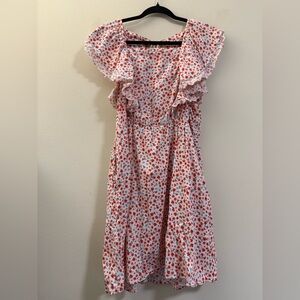 Old Navy Floral Farmhouse Mini Dress with Pockets in White,‎ Red, & Blue - L